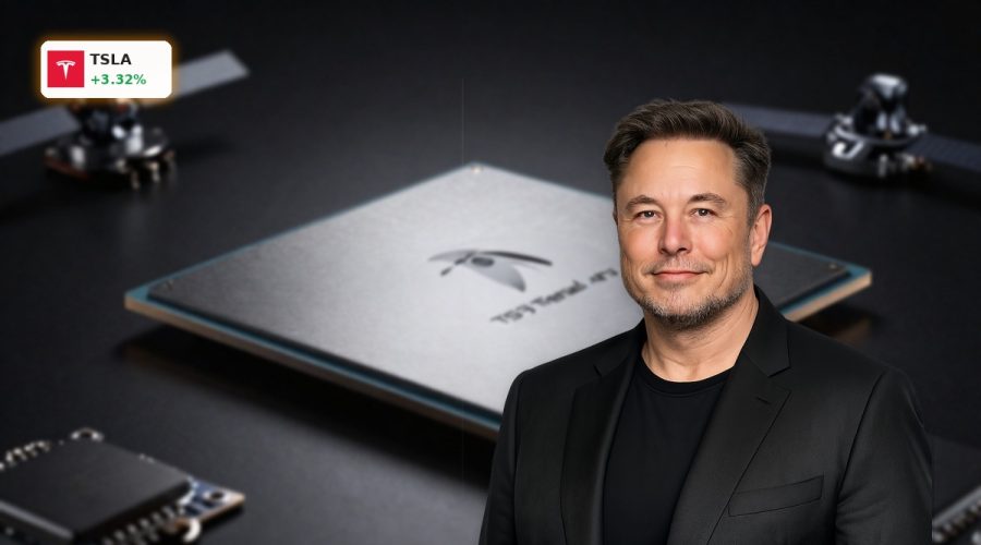 Tesla Terafab AI chip lineup symbolizing TSLA bet on FSD, robots and space compute