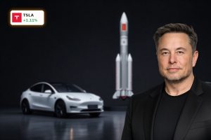Tesla SpaceX Merger concept with Tesla car beside SpaceX rocket highlighting $50B IPO risk