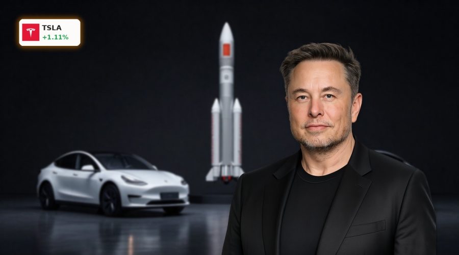 Tesla SpaceX Merger concept with Tesla car beside SpaceX rocket highlighting $50B IPO risk