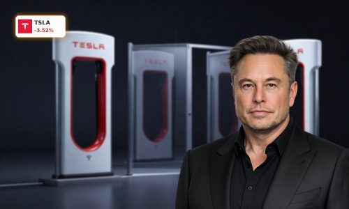 Tesla Strategy highlighted by next-gen Supercharger unit and AI chip focus in a dark premium product scene
