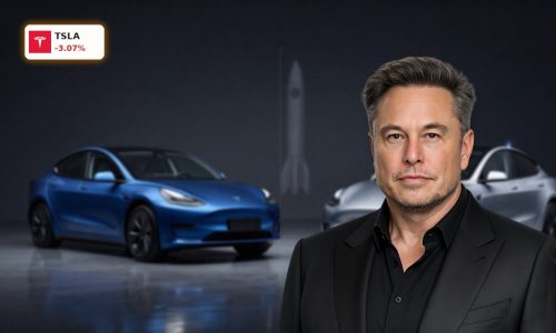 Tesla Forecast tension with premium Tesla EVs under dramatic lighting hinting at AI and SpaceX future