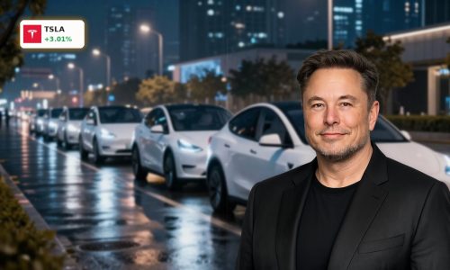 Tesla Robotaxi concept cars operating autonomously in a modern city at night