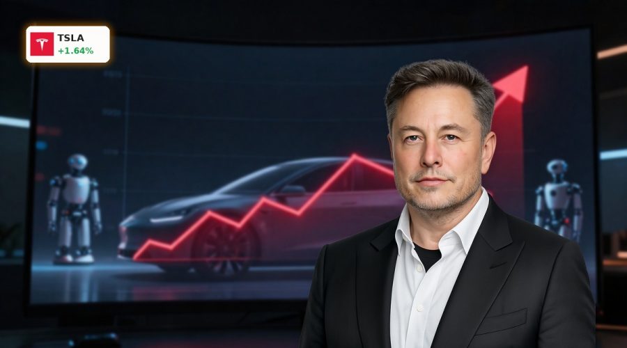 Tesla Earnings beat with TSLA stock chart rising amid AI and robotaxi ambitions