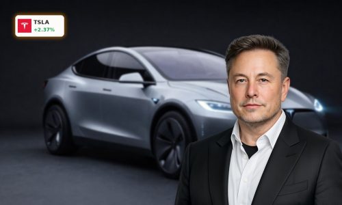 Tesla Robotaxi concept electric vehicle under cinematic lighting reflects AI-driven TSLA rally