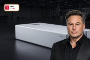 Tesla Battery Expansion concept with premium EV battery packs and cells under dramatic lighting