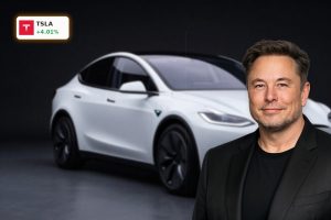 Tesla Robotaxi Strategy highlighted with a premium autonomous Tesla vehicle under cinematic lighting