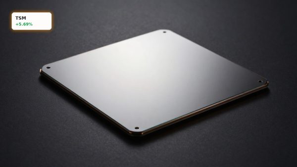 Taiwan Semiconductor AI Growth highlighted by advanced AI chip and silicon wafer on dark background