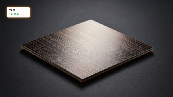 Taiwan Semiconductor Forecast highlighted by advanced AI chip and silicon wafer in premium dark studio setting