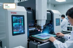 TSMC Earnings boosted by AI chip demand shown through advanced semiconductor fab.