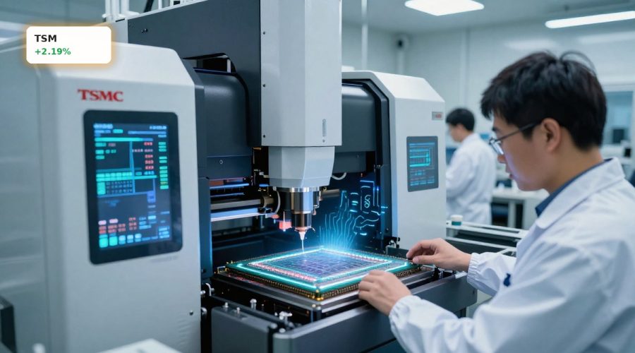 TSMC Earnings boosted by AI chip demand shown through advanced semiconductor fab.