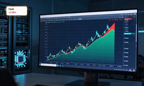 TSMC Earnings surge contrasted with stock price dip on trading chart amid AI boom backdrop