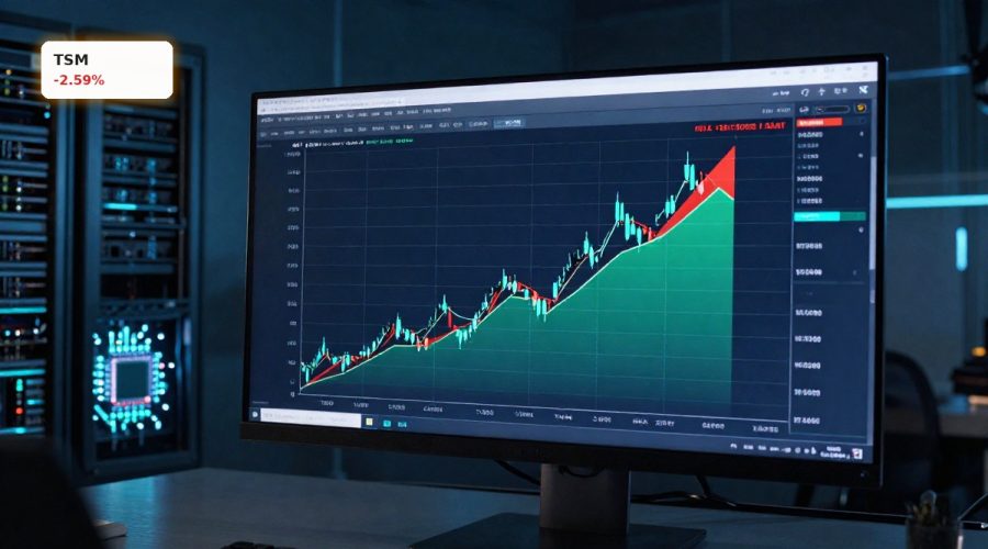 TSMC Earnings surge contrasted with stock price dip on trading chart amid AI boom backdrop