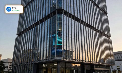 The Trade Desk AI Strategy spotlighted at a modern adtech headquarters amid market turmoil