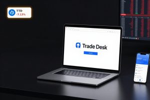 Trade Desk Downgrade reflected by red stock indicators beside premium ad-tech devices