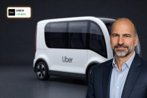 Uber Robotaxi Strategy highlighted by a sleek autonomous ride-hailing vehicle under cinematic lighting