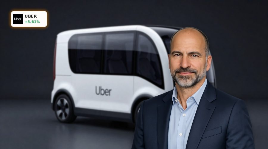 Uber Robotaxi Strategy highlighted by a sleek autonomous ride-hailing vehicle under cinematic lighting