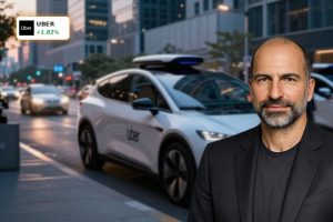 Futuristic EV fleet in city highlights Uber Robotaxi Partnership with Lucid and Nuro autonomy