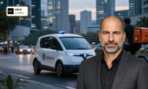 Uber Delivery Hero Acquisition visualized with robotaxi and courier in a European city