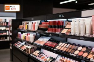 Ulta Beauty Earnings reaction illustrated by premium makeup products in a sleek retail display