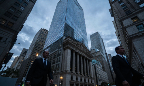 Wall Street financial district at dusk reflecting uncertainty in Stock market risk sentiment
