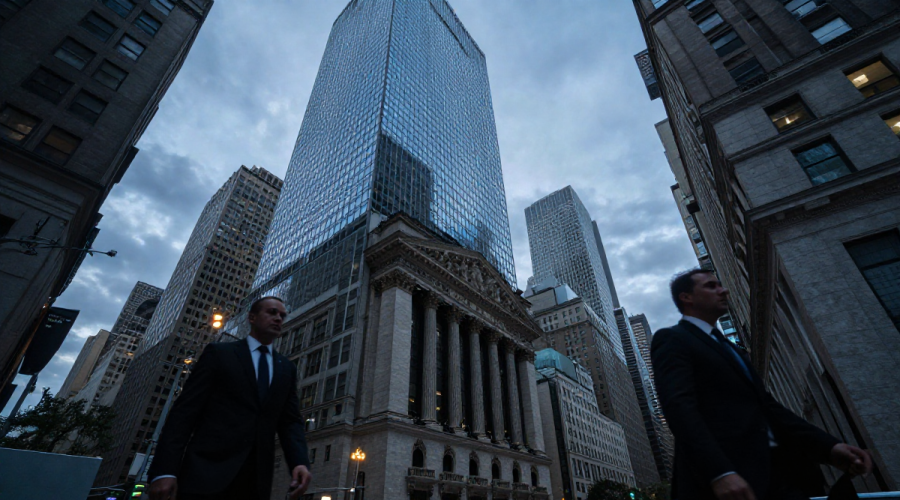 Wall Street financial district at dusk reflecting uncertainty in Stock market risk sentiment