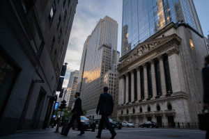 Wall Street financial district at dusk reflecting cautious U.S. Stock market mood