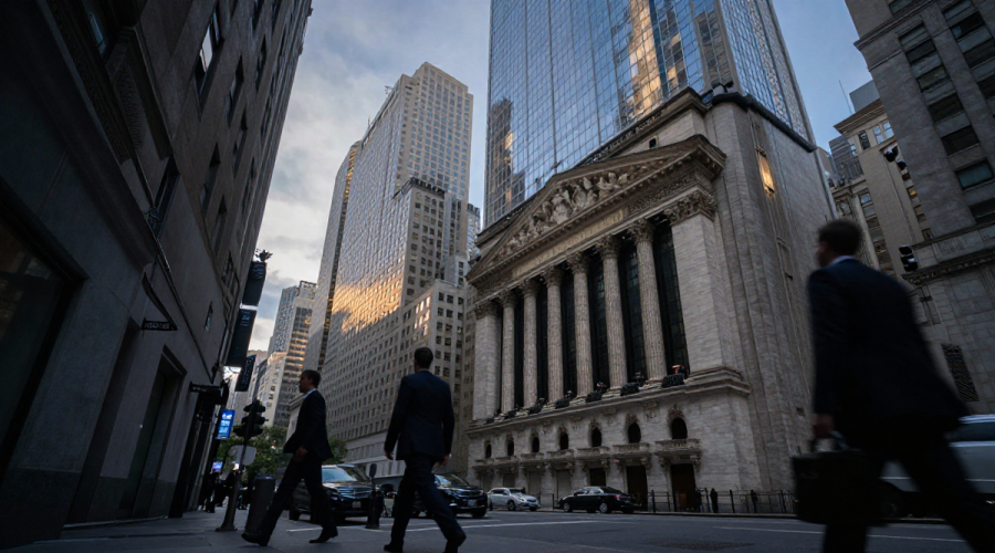 Wall Street financial district at dusk reflecting cautious U.S. Stock market mood
