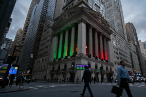 Wall Street financial district at dusk reflecting choppy Stock market sentiment