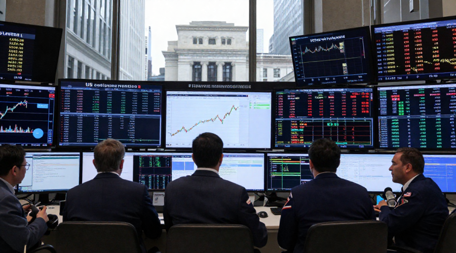 Traders react to weak US Labor Market February data on screens at a New York trading floor