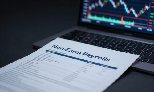 US Labor Market Analysis concept with NFP report and trading screen