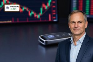 Volkswagen car key on trading desk symbolizing weak Volkswagen Earnings and stock volatility
