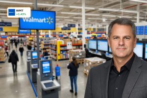 Walmart Forecast visualized by a high-tech store and automated logistics blending retail and AI
