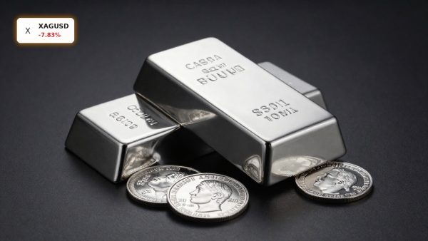 Silver Plunge as silver bullion bars and coins reflect XAGUSD selloff amid strong dollar and rising yields
