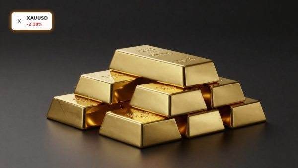 Gold Plunge highlighted by stacked bullion bars on a dark background as XAU falls below $4,000