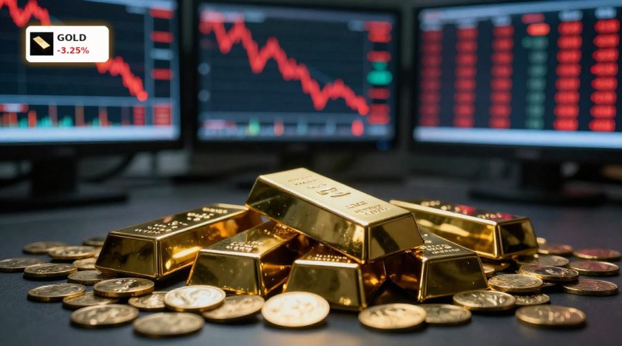 Gold Market Analysis showing dramatic plunge in bullion prices amid risk-off trading