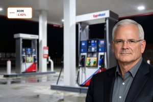 Exxon Mobil Earnings spotlighted by cinematic night view of Exxon fuel pumps at a premium gas station
