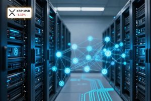 Ripple Technology Upgrade visualized as a secure XRP blockchain data center for bank-grade privacy