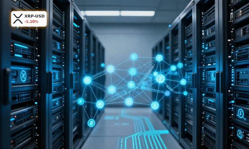 Ripple Technology Upgrade visualized as a secure XRP blockchain data center for bank-grade privacy