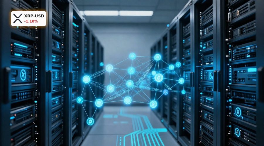 Ripple Technology Upgrade visualized as a secure XRP blockchain data center for bank-grade privacy