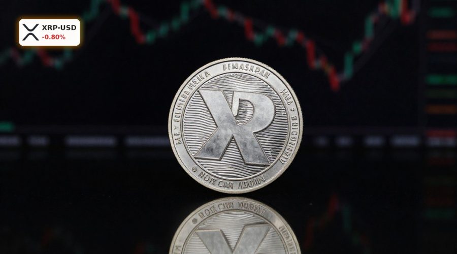 Ripple Strategy visualized with a premium XRP coin amid market volatility