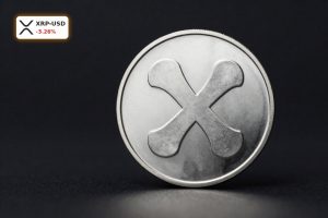 Ripple Market Analysis concept with a single XRP coin under dramatic lighting