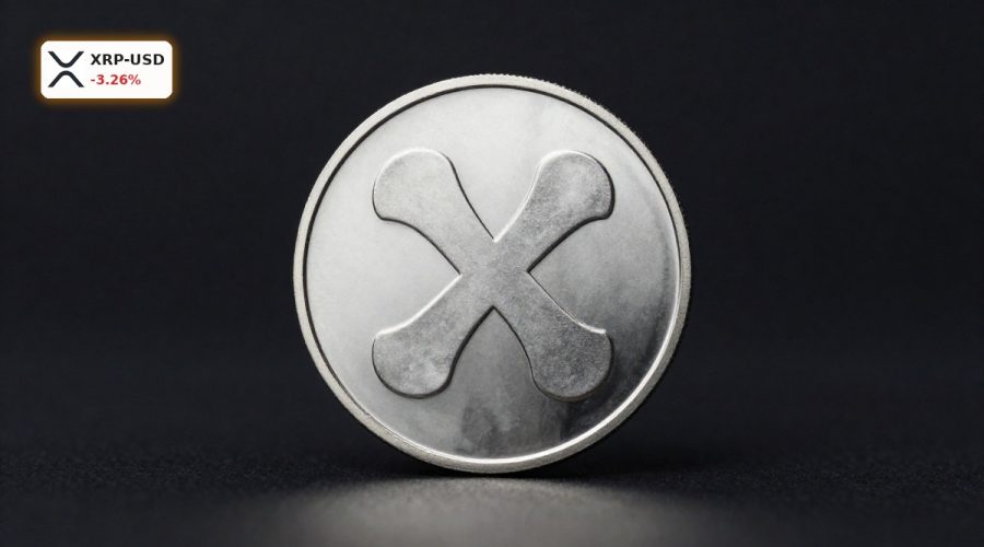 Ripple Market Analysis concept with a single XRP coin under dramatic lighting