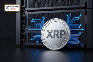 XRP coin surrounded by AI-driven cybersecurity visuals highlighting Ripple Security Strategy