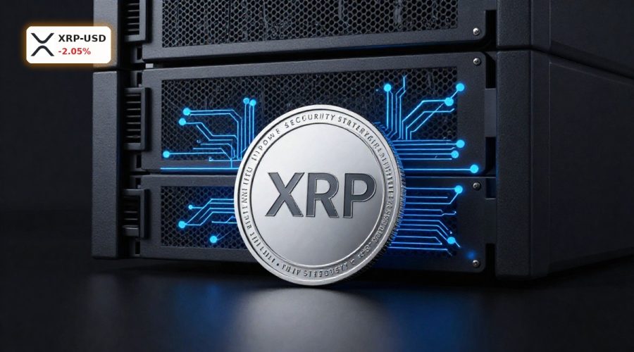 XRP coin surrounded by AI-driven cybersecurity visuals highlighting Ripple Security Strategy