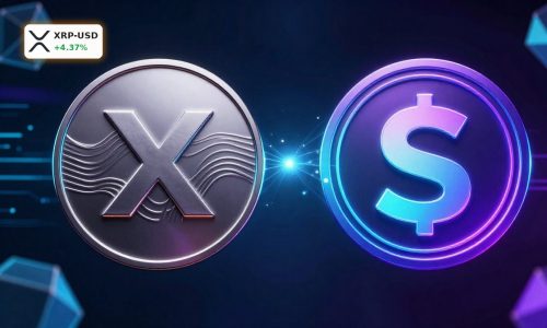 Ripple Solana Teaser concept with XRP and SOL tokens linked by glowing digital bridge.