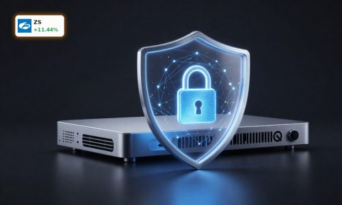 Zscaler Forecast spotlight on premium zero-trust cybersecurity product in a dark cinematic setting